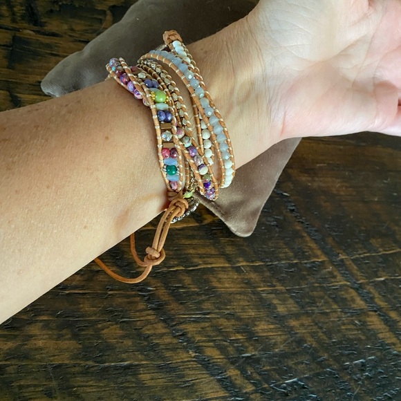 Boho Style Beaded Wrap Bracelet - large colorful stone and pretty beads & clasp - Picture 6 of 9